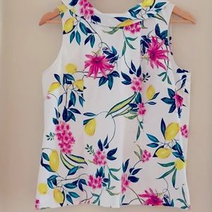 Talbots Sleeveless Top White with Pink & Green 14P